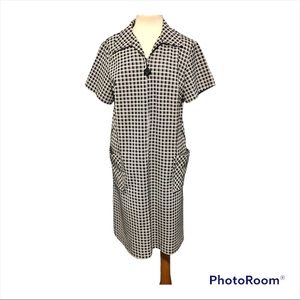 Vintage House Coat Dress Black White Checker 1960s Womens Med